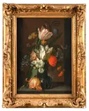 Bouquet de tulipes sur un entablement by Pieter Hardimé, Panneau de chêne, une planche, non parqueté Hauteur :, sold Oct 2024