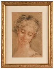 Portrait de femme mélancolique by François Boucher, Pierre noire et estompe, sanguine, rehauts de craie blanche sur papier beige, sold Oct 2024