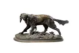 Epagneul anglais à l'arrêt by Pierre-Jules Mêne, Bronze patiné signé sur la terrasse, sold Oct 2024