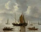 Bateaux de pêcheurs sur une mer calme by Jan van de Cappelle, Panneau de chêne, deux planches, non parqueté (usures), sold Nov 2015