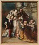 Elégante famille en habits du XVIe siècle by Eugène Isabey, Panneau de chêne, une planche, non parqueté, sold Nov 2015