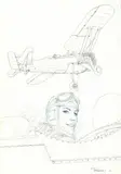 Panama Pin-up by Romain Hugault, Mine de plomb et crayon bleu sur papier pour le dessin de l'affiche du meeting aérien de l, sold May 2024