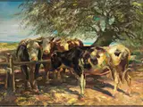 Kühe auf der Weide by Georg Wolf, oil on canvas, sold Jun 2024