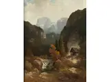 Rauschender Bergbach im Hochgebirge mit Ziegenhirtin vor Einer Hütte by Ludwig Sckell, 1833 Schloß Berg – 1912 Pasing, oil on canvas, offered Jun 2019