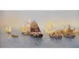 Fischerboote vor der Italienischen Küste by C. Bellini, oil on canvas, offered Dec 2015