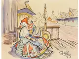 Bäuerin am Spinnrad by Jan Hála, watercolor, offered Sep 2015