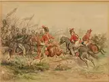 Polnische Soldaten im Kampf Gegen Russen by Juliusz Fortunat von Kossak, watercolor, sold Sep 2015