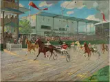 Mariendorf, Trabrennen by Hermann Sourell, oil on canvas, offered Dec 2023