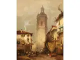 Marktplatz mit Hohem Achteckigem Turm by Jules Henri Veron-Fare, oil on canvas, offered Jun 2025