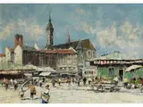 Viktualienmarkt München by Otto Hellmeier, oil on canvas, offered Jun 2025