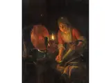 Interieur mit Küchenmagd bei Kerzenschein by Petrus van Schendel, oil on panel, sold Dec 2025