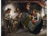 Der Trotzige Bauernbub von Zwei Dirndln Belächelt by Maximilian Wachsmuth, oil on canvas, offered Mar 2024