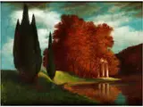 Herbstlandschaft mit Pavillion by Hermann Rüdisühli, oil on board, sold Sep 2015