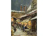 Münchner Christkindlmarkt by Otto Hellmeier, oil on board, sold Mar 2025