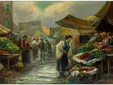 Auf dem Markt by Gustav Prucha, oil on canvas, sold Dec 2016