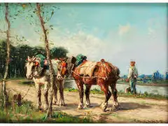 Bauer mit Zwei Pferden bei der Rast by Charles Clair, oil on panel, offered Sep 2017