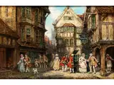 Höfische Dame Entsteigt Einer Sänfte vor Einem Gasthof by Frank Moss Bennett, 1874 Liverpool - 1953 Newton Abbot, oil, offered Dec 2016