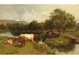 Kühe am Fluss by Charles Collins, oil on canvas, sold Mar 2026