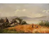 Getreideernte am Starnberger see mit Bauernhäusern by Robert Schietzold, oil on canvas, sold Jul 2015