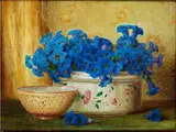 Blaues Blütenstillleben by Jean Fournet, oil on panel, offered Dec 2015