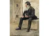 Alter Mann mit Pfeife by Max Merker, oil on board, offered Jun 2025