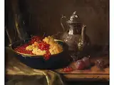 Stillleben mit Johannisbeeren und Silberkanne by Bernard Neuville, oil on canvas, sold Mar 2024