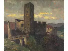 Ansicht Einer Burgruine by Adolf Frey-Moock, oil on board, offered Dec 2025