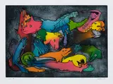 À la femme allongée, du livre d'artiste "Délirium Concerto" by Alfred Pellan, 1982, etching and aquatint on paper, sold Apr 2021