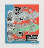 Qu'il arrive même que le fruit tombe avant…, du livre d'artiste "Le Cirque sacré" by Alfred Pellan, 1983, colour etching on paper, sold Apr 2021