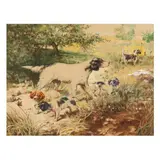 English Setter and Pups by Tex O'Rourke, Watercolor and gouache on paper, sold Feb 2024