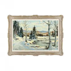 Snowy Landscape by B. Howard, Oil on canvas, sold Feb 2024