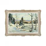 Snowy Landscape by B. Howard, Oil on canvas, sold Feb 2024