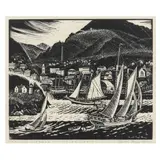 Camden Harbor, Maine Coast by Carroll Thayer Berry, Wood engraving, sold Feb 2024