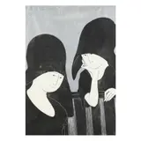 Two Ladies by Stephen White, Woodblock print in colors on metallic ground, sold Feb 2024