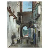 Street Scene by Philip Moose, Watercolor and gouache on paper, sold Feb 2024