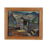 Lobster Shacks by Arthur L. Morse, Oil on canvas stretched on board, sold Feb 2024