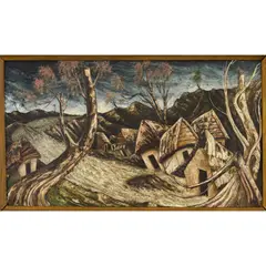 Sans titre (Paysage Nocturne, vision vaudou) by Jacques-Enguerrand Gourgue, circa 1970, Huile sur Isorel, sold Jun 2024