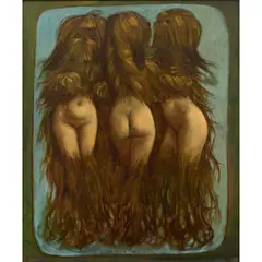 Les Trois Garces by Dorothea Tanning, 1953, Huile sur toile, sold Jun 2024
