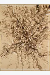 Itinéraire de cerveau by Bernard Réquichot, 1958, Encre de Chine rehaussée à la gouache sur papier ocre, sold Oct 2024