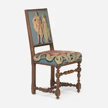 Needlepoint Upholstered Late 18th/Early 19th c. Chair by George Platt Lynes and Jared French, 1940-41, needlepoint upholstery, oak, tacks, sold May 2026