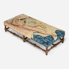 Needlepoint Upholstered Early 20th c. Daybed by George Platt Lynes and Jared French, 1939-43, needlepoint upholstery, oak, tacks, sold May 2026