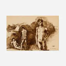 Bathers by a Bridge by Pavel Tchelitchew, 1932, sepia ink on paper, sold May 2026