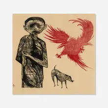 Frightened Boy and His Dog by Leonard Baskin, 1954, woodcut in colors, sold May 2026