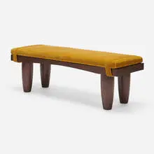 Bench by Contemporary, c. 2000, walnut, velvet upholstery, sold Oct 2022