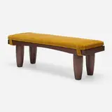 Bench by Contemporary, c. 2000, walnut, velvet upholstery, sold Oct 2022