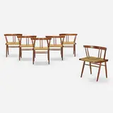 Grass-Seated chairs, set of six by George Nakashima, 1967-1974, American black walnut, sea grass cord, sold Oct 2022