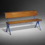Bench console for Electricité de France, Marcoule by Jean Prouvé, c. 1954, oak, lacquered steel, sold Oct 2022