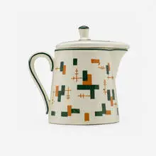 Teapot by Schramberg Majolikafabrik, 1929, glazed porcelain, sold Aug 2022