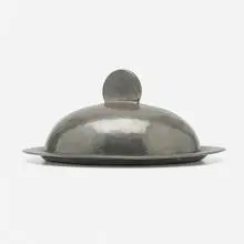 Lidded muffin dish by Karl Raichle, c. 1935, pewter, sold Aug 2022