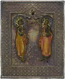 Russisch, Anfang 19.Jh by Apostelfürsten Petrus und Paulus mit Silberbasma, tempera, sold Dec 2016